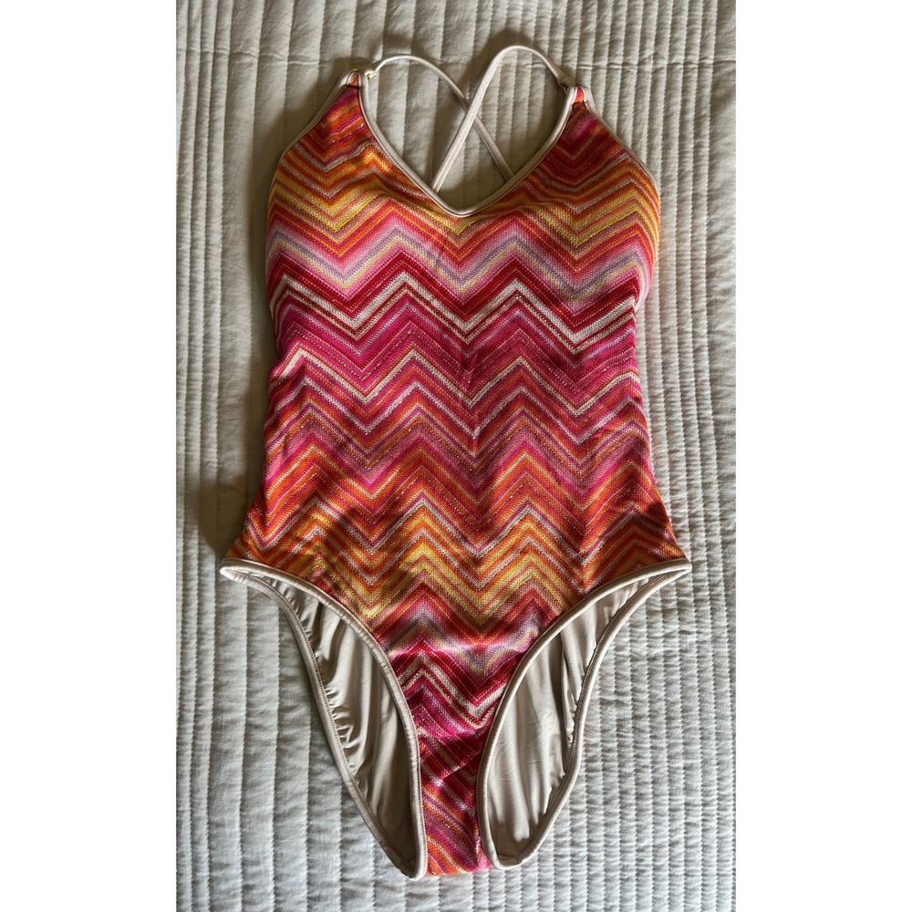 Pilyq PQ Margot Cayenne Chevron 1pc Swimsuit Large - Picture 3 of 5